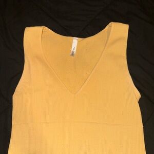 Mustard V-Neck Ribbed Tank Top
